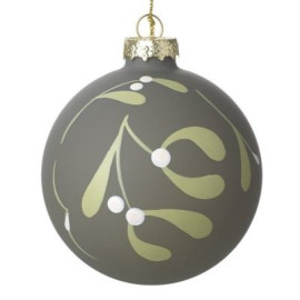 Elegant Mistletoe Christmas Bauble 8cm Hand-Painted Glass Ornament
