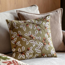 Acorn Embroidered Olive Cushion