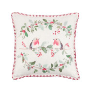 Christmas Heritage Cushion Robins and Red Berry Wreath Design