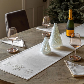 Luxe Cotton Snowflake Table Runner with Gold Embroidery (180cm)