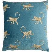 Monkey Cushion Cover in Blue Velvet