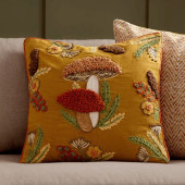 Mushroom Embroidered Cushion – Autumn Gold