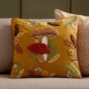Mushroom Embroidered Cushion – Autumn Gold