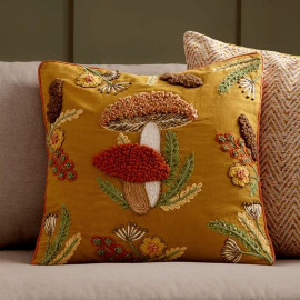 Mushroom Embroidered Cushion – Autumn Gold
