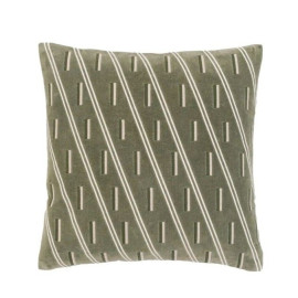 Noa Velvet Cushion Olive 45x45 | Embroidered Cotton Velvet | Feather Filled Home Decor