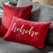 Red Velvet “Ho Ho Ho” Embroidered Christmas Cushion 