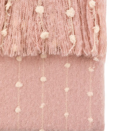 Rose Pink Faux Mohair Throw Blanket | Soft Woven Dottie Design 