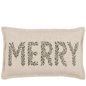 Woodland Embroidered Merry Christmas Cushion | Natural & Olive