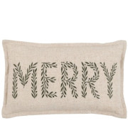 Woodland Embroidered Merry Christmas Cushion | Natural & Olive