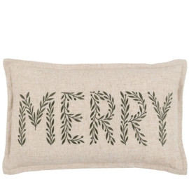 Woodland Embroidered Merry Christmas Cushion | Natural & Olive