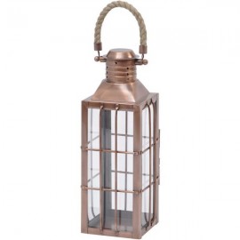 Antiqued Copper Lantern with Rope Handle - Large 