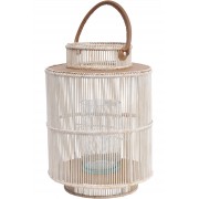 Round Rattan & Bamboo Lantern - Whitewash 