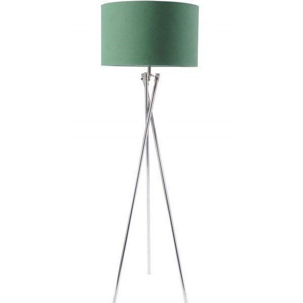 Nickel Tripod Floor Lamp With Green Shade