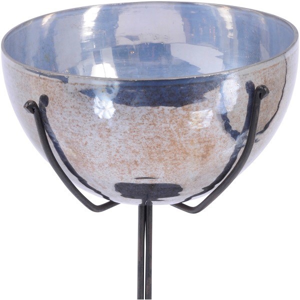 Metallic Platinum Round Bowl with Stand - Small