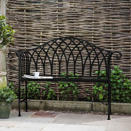 Outdoor Metal Garden Bench – Distressed Black